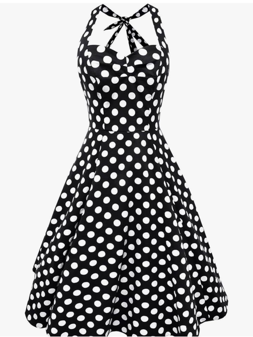 Ani Coco Black and White Polka Dot Halter Fit & Flare Dress
